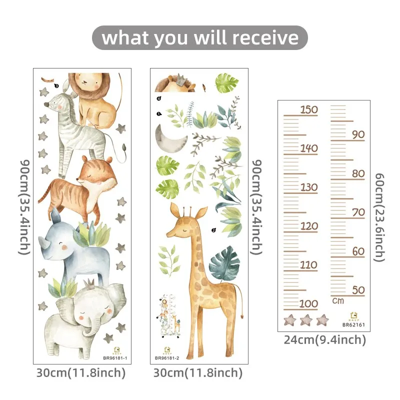 3PC Cartoon Animal Height Ruler Wall Stickers - Image 7